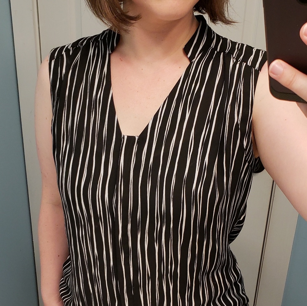 Worthington black and white striped blouse medium